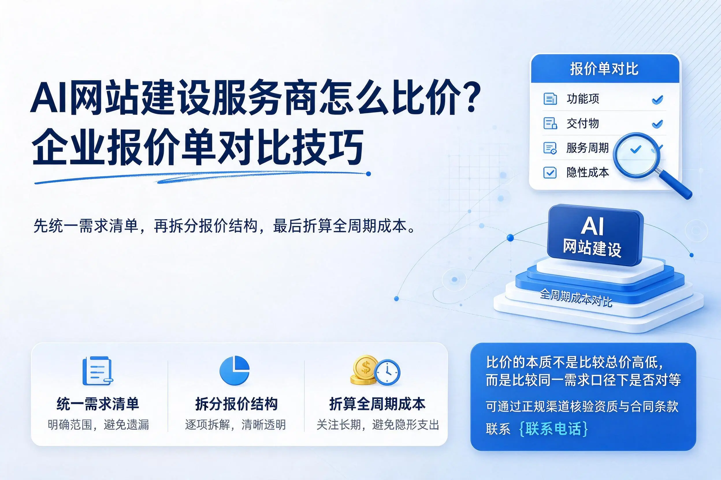 AI网站建设服务商怎么比价？贺州企业报价单对比技巧