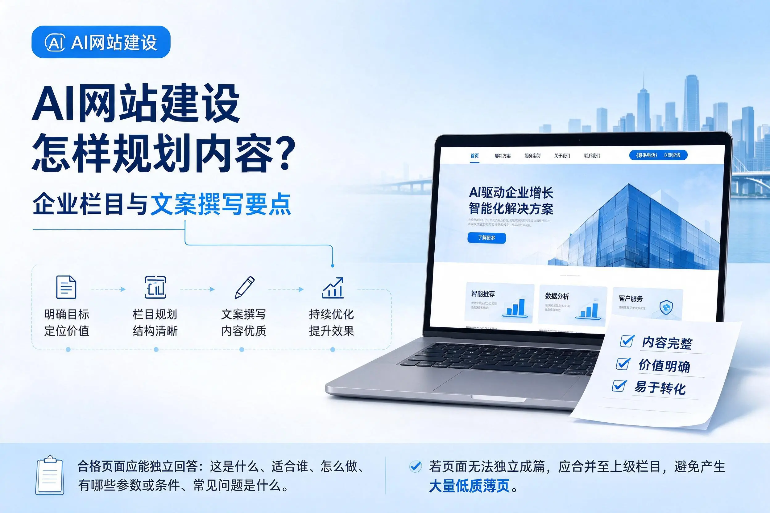 AI网站建设怎样规划内容?贺州企业栏目与文案撰写要点