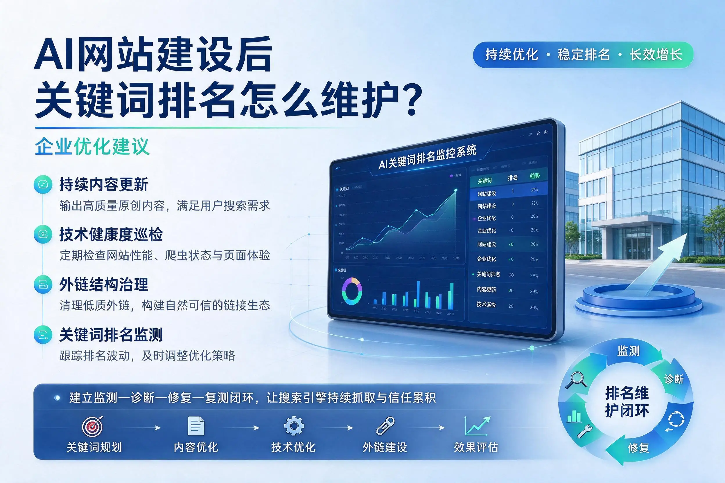 AI网站建设后关键词排名怎么维护？贺州企业优化建议